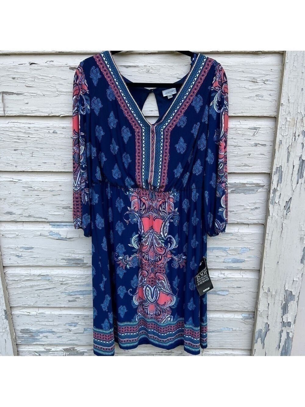 The Avenue Plus Size 14/16 BoHo Festival Geometric Balloon Sleeve MIDI Dress H